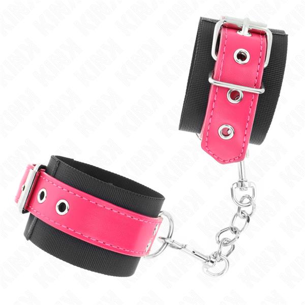 NYLON RUČNE MANŽETNE CRNE S LAKOM RUČNOM TRAKOM MALINASTO ROZE PODESIVE 19-29 CM X 5.1 CM