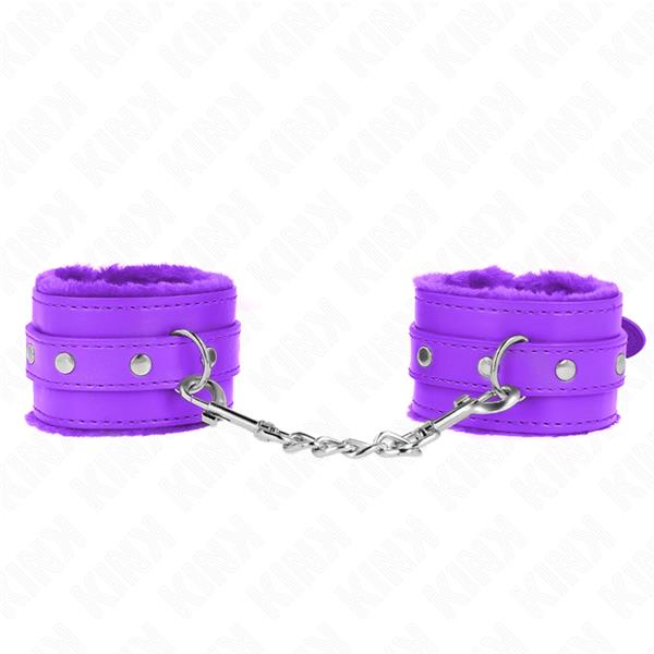 PREMIUM FUR LINED WRIST RESTRAINTS PURPLE WITH PURPLE BELT ADJUSTABLE 17-29 CM X 6 CM