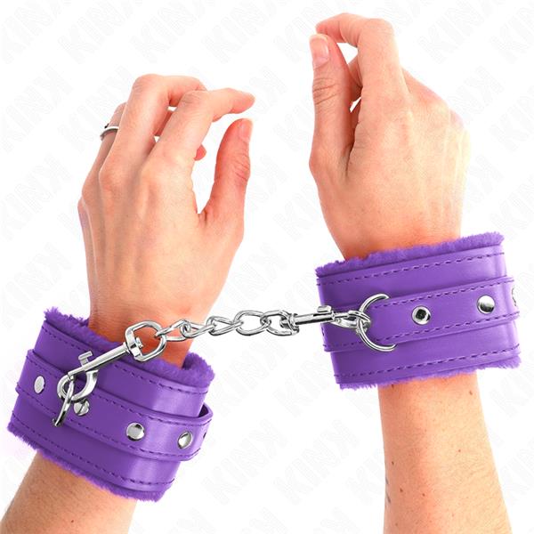 PREMIUM FUR LINED WRIST RESTRAINTS PURPLE WITH PURPLE BELT ADJUSTABLE 17-29 CM X 6 CM