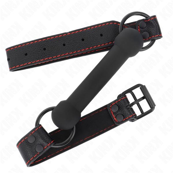 BONE GAG WITH LEATHERETTE STRAP BLACK ADJUSTABLE 41-57 CM