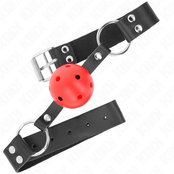 BREATHABLE BALL 4 CM GAG WITH DOUBLE RIVET RED 62.5 x 2.5 CM ADJUSTABLE 42-58 CM