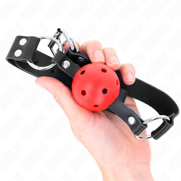 BREATHABLE BALL 4 CM GAG WITH DOUBLE RIVET RED 62.5 x 2.5 CM ADJUSTABLE 42-58 CM