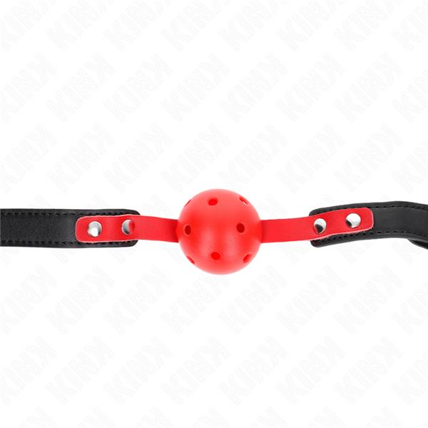 RDEČA HOLLOW HARD BALL 4 CM GAG ČRNA TRAKA 60 x 2 CM PRILAGODLJIVA 37-52 CM