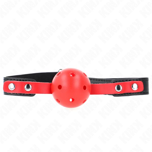 RDEČA HOLLOW HARD BALL 4 CM GAG ČRNA TRAKA 60 x 2 CM PRILAGODLJIVA 37-52 CM