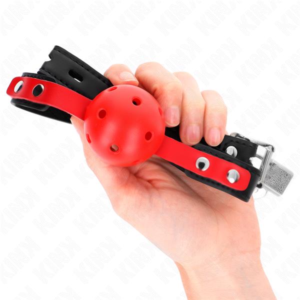 RDEČA HOLLOW HARD BALL 4 CM GAG ČRNA TRAKA 60 x 2 CM PRILAGODLJIVA 37-52 CM