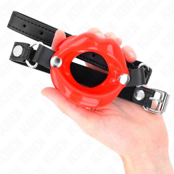 LIP 8 CM GAG WITH RED LEATHERETTE STRAP 63 x 2 CM ADJUSTABLE 39-58 CM