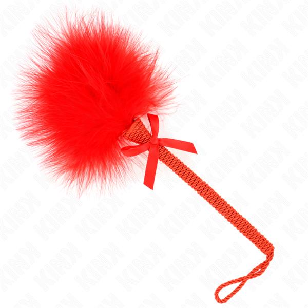 NYLON ROPE WAND WITH TICKLE FEATHERS AND RED BOW 25 CM