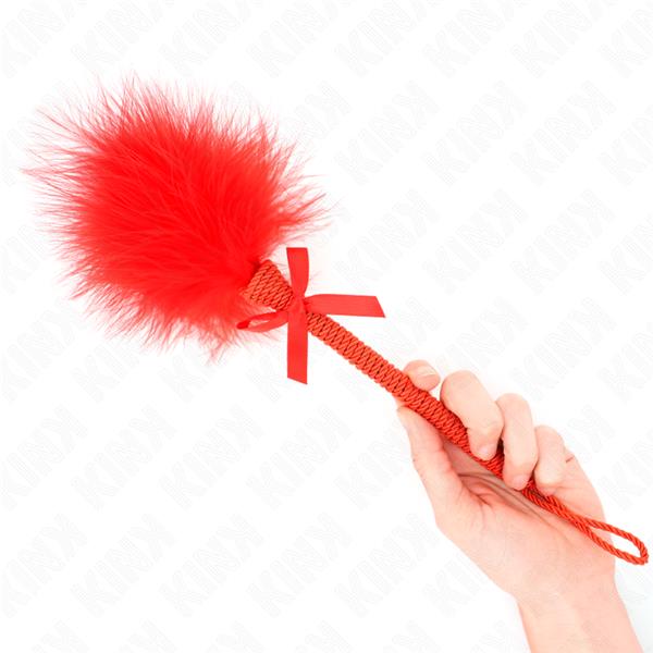 NYLON ROPE WAND WITH TICKLE FEATHERS AND RED BOW 25 CM