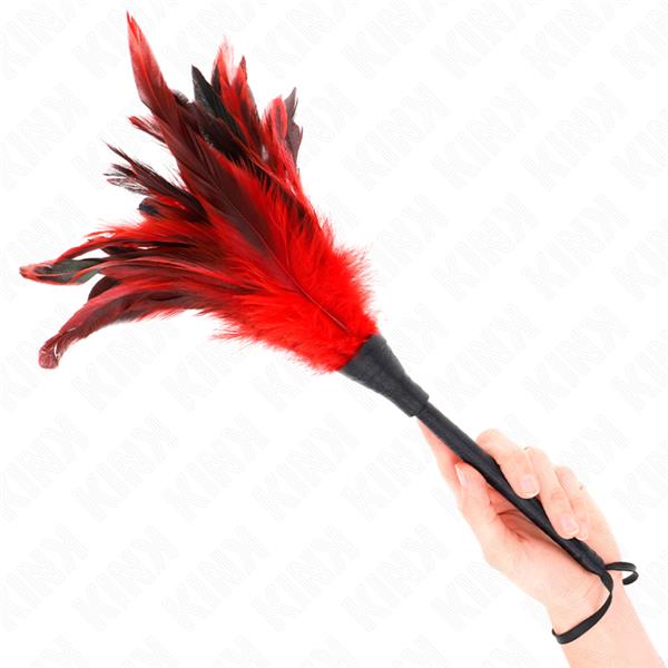 RED MAIDS HORN SHAPED TICKLE CHICKEN FEATHERS 36 CM