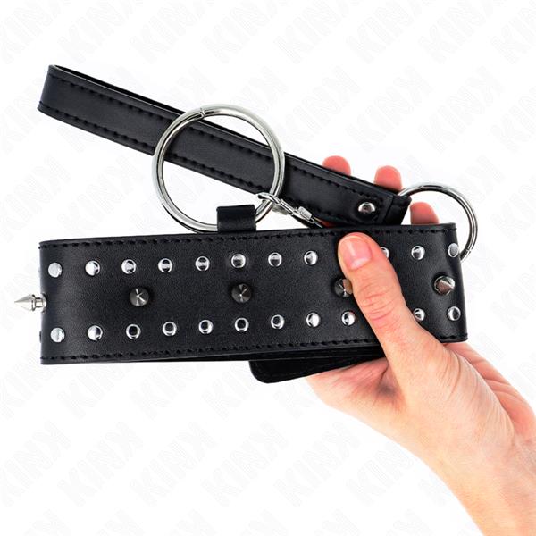 NECKLACE WITH LEASH 65 CM WITH SILVER STUDS MODEL 1 ADJUSTABLE 36-43 CM X 5 CM