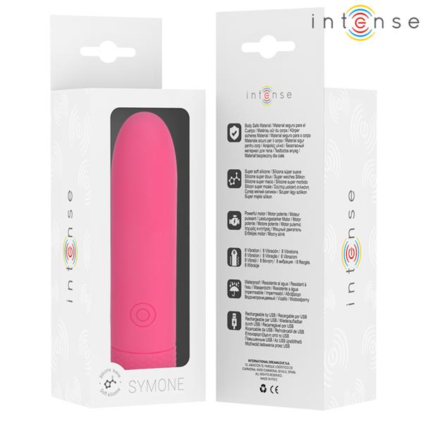 SYMONE USB RECHARGEABLE VIBRATING BULLET 8 VIBRATIONS PINK 10 X 2.2 CM