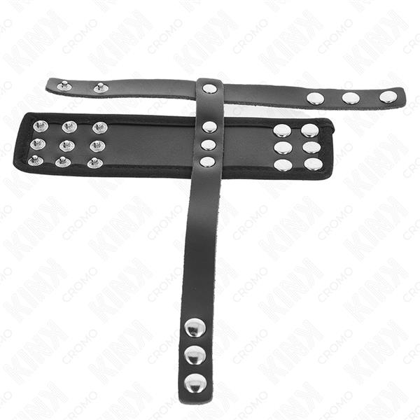 LEATHER PENIS CAGE RING WITH ADJUSTABLE COATED BALL DIVIDER STRAP