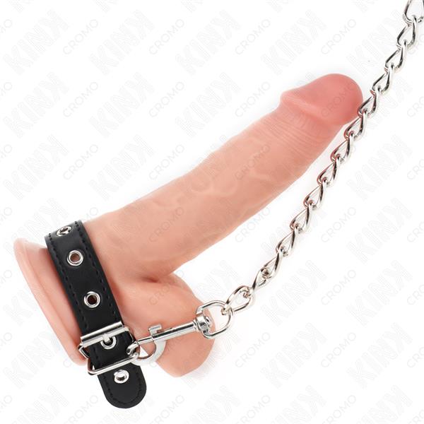 KOŽNI PRSTEN ZA PENIS S TRAKOM 21.5 X 2 CM I METALNIM LANCOM 60 CM