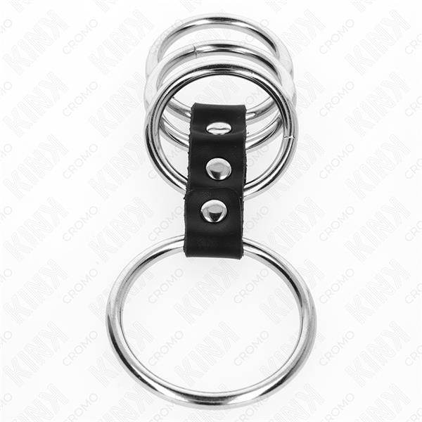 4 METAL PENIS RINGS 3.7 CM TO 5 CM CONNECTED BY LEATHER