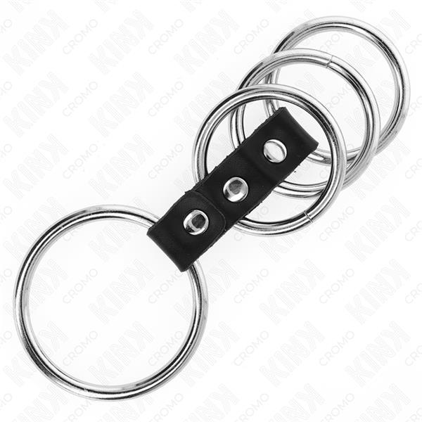 4 METAL PENIS RINGS 3.7 CM TO 5 CM CONNECTED BY LEATHER