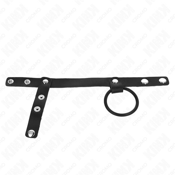 SILIKONSKI PENISOV PRSTAN 3.8 CM Z DELILNIKOM ZA JAJCA IN USNJENIM TRAKOM 22 X 1.5 CM