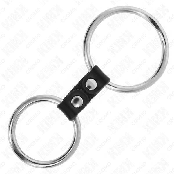 DVOJNI METALNI PRSTEN ZA PENIS 3.7 CM DO 5 CM POVEZAN KOŽNIM TRAKOM MODEL 2