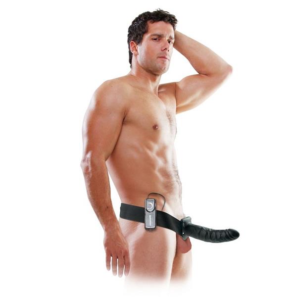19 CM VIBRATING HOLLOW STRAP-ON BLACK