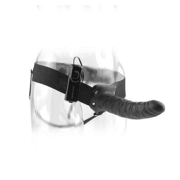 19 CM VIBRATING HOLLOW STRAP-ON BLACK