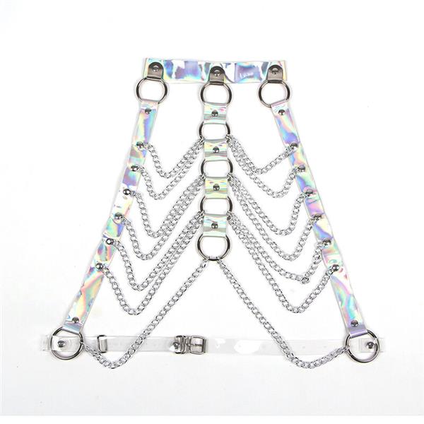 953737 CHEST HARNESS WITH RINGS AND CHAINS SILVER ONE SIZE