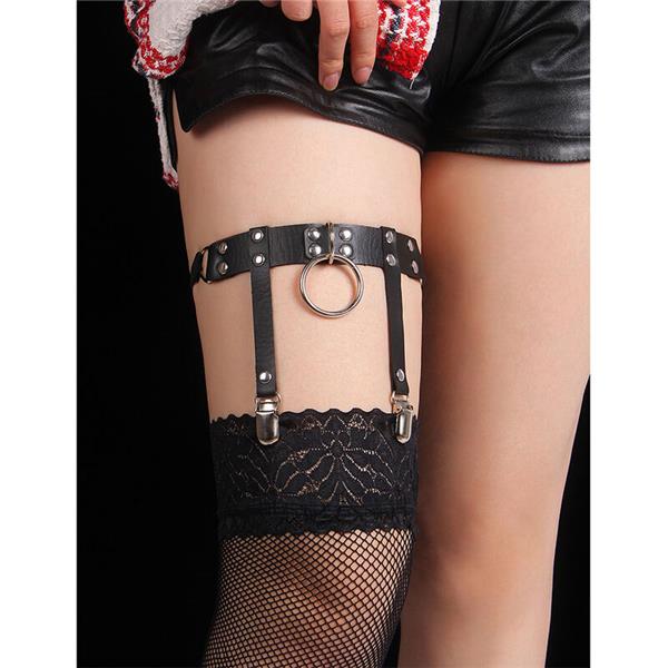 953744 ADJUSTABLE LEATHER PUNK GARTER BLACK ONE SIZE