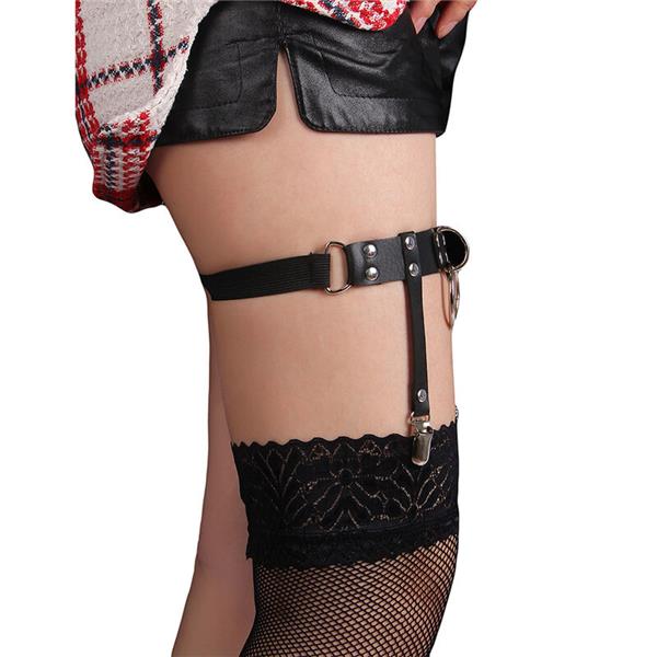 953744 ADJUSTABLE LEATHER PUNK GARTER BLACK ONE SIZE