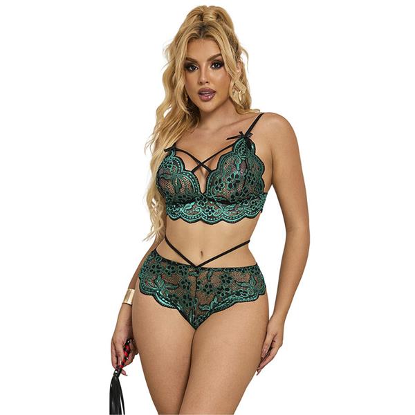 954086 ČIPKASTI BRAS + GAĆICE ZELENE S/M