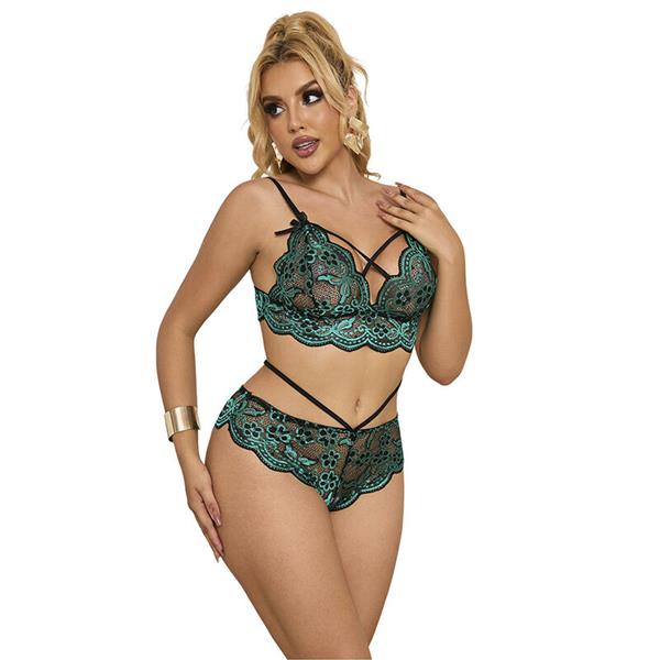 954086 ČIPKASTI BRAS + GAĆICE ZELENE S/M