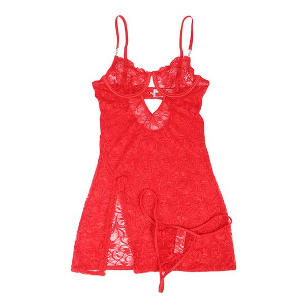 954208 LACE BABYDOLL WITH ADJUSTABLE STRAPS RED S/M