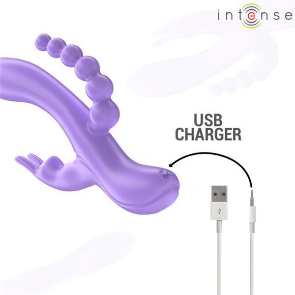 MIKO TROJNI VIBRATOR ZAJEC & STIMULATOR & ANAL 7 VIBRACIJ PURPLE