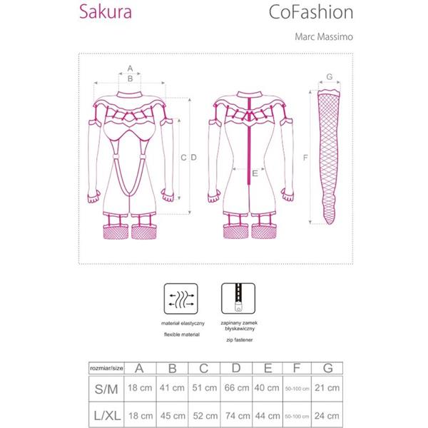 SAKURA CF 90357 JUMPSUIT + DUGE RUKAVICE + POJAS ZA ČARAPE CRNI S/M