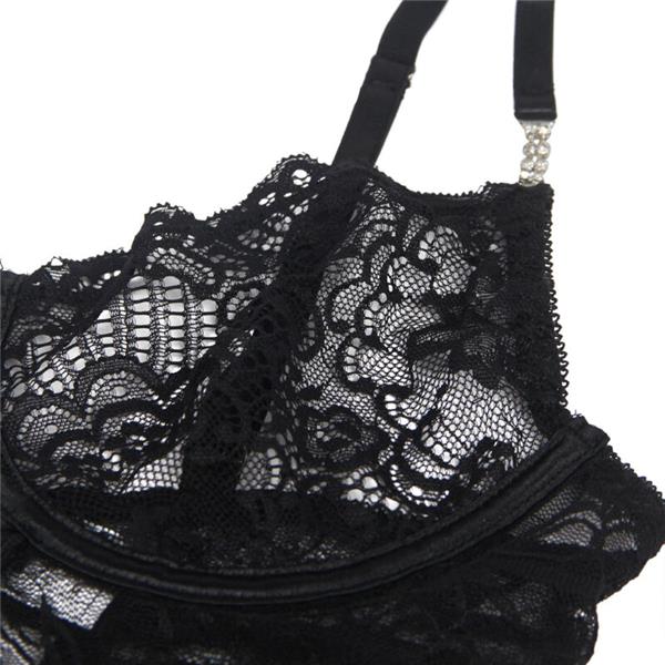 954185 ČIPKASTI BABYDOLL S PODESIVIM TRAKAMA CRNI S/M