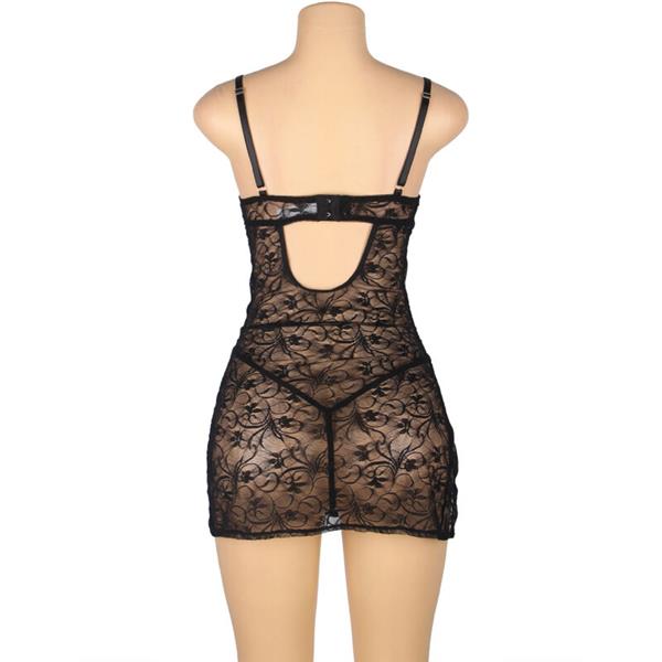 954185 ČIPKASTI BABYDOLL S PODESIVIM TRAKAMA CRNI S/M