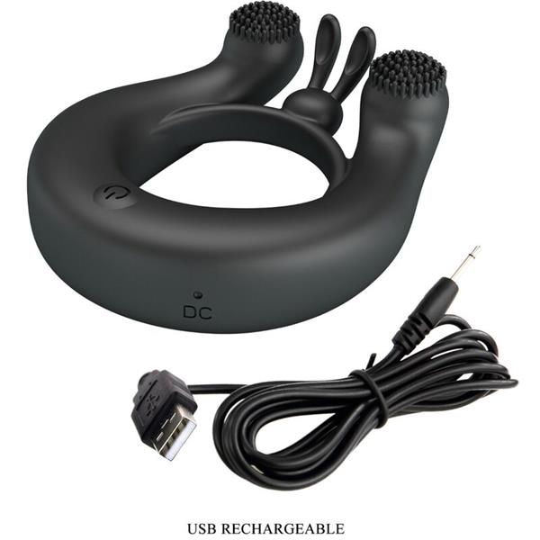 DAHLIA VIBRATING RING + CLITORIS STIMULATOR 12 VIBRATIONS BLACK