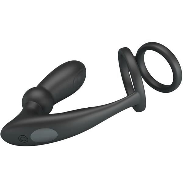 EMONI PRSTAN ZA PENIS + ANALNI VTIČ 12 VIBRACIJ ČRN