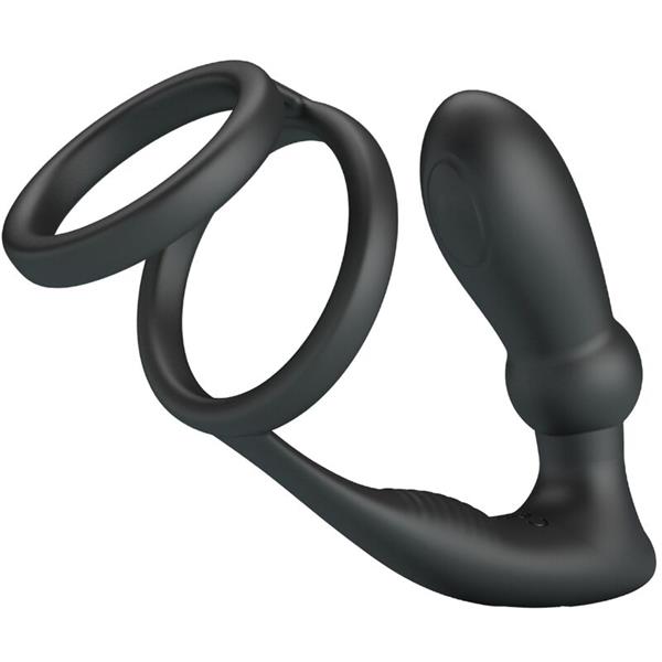 EMONI PRSTAN ZA PENIS + ANALNI VTIČ 12 VIBRACIJ ČRN