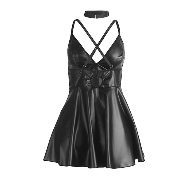 955380 DRESS WITH BLACK LEATHER STRAPS L/XL
