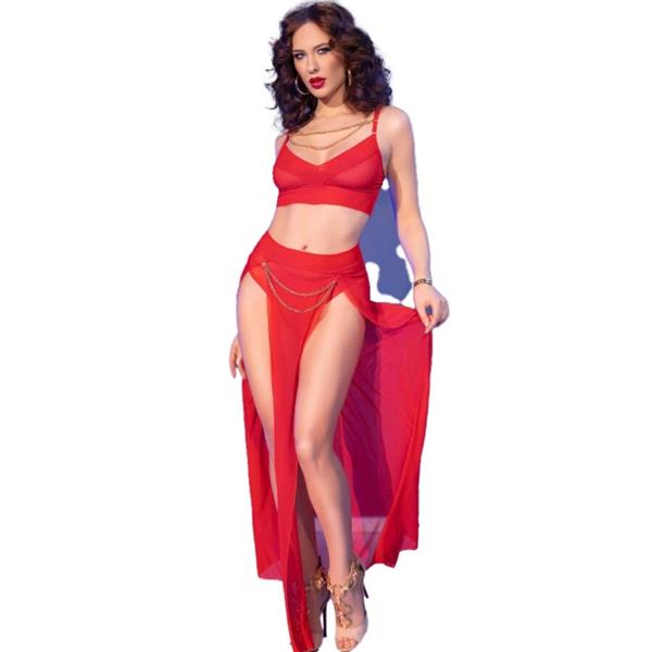 CR 4850 RED TOP AND LEGGINGS SET WITH GOLDEN ACCESSORIES S