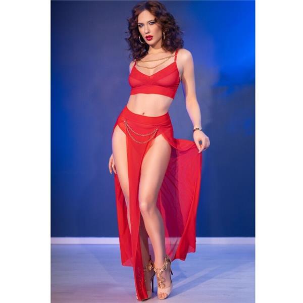 CR 4850 RED TOP AND LEGGINGS SET WITH GOLDEN ACCESSORIES S