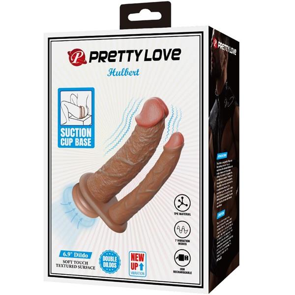 HULBERT DOUBLE REALISTIC DILDO WITH VIBRATION MULATO