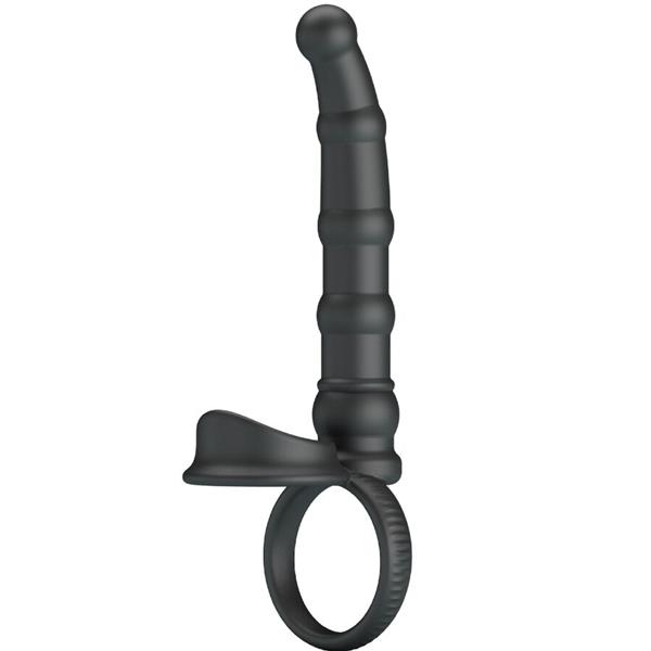 TATUM VIBRATING PENIS RING WITH PLUG 10 VIBRATIONS BLACK