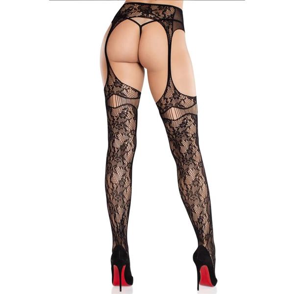 LACE STOCKINGS WITH GARTERS BLACK