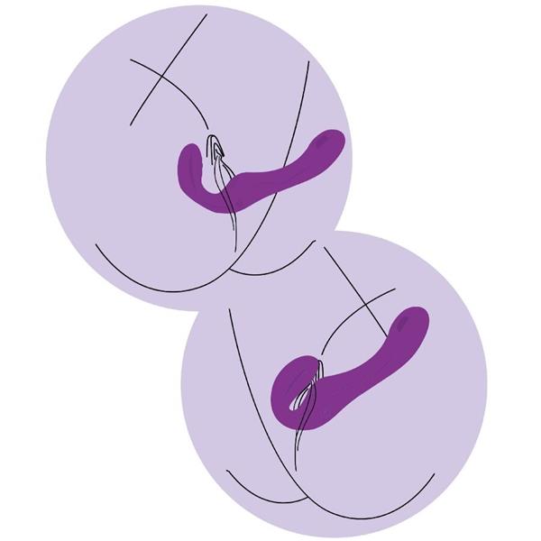 2 V 1 BREZPASOVNI STRAP-ON VIBRATOR Z DALJINSKIM UPRAVLJALNIKOM V PURPURNI BARVI