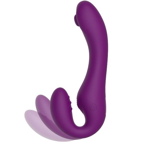 2 V 1 BREZPASOVNI STRAP-ON VIBRATOR Z DALJINSKIM UPRAVLJALNIKOM V PURPURNI BARVI