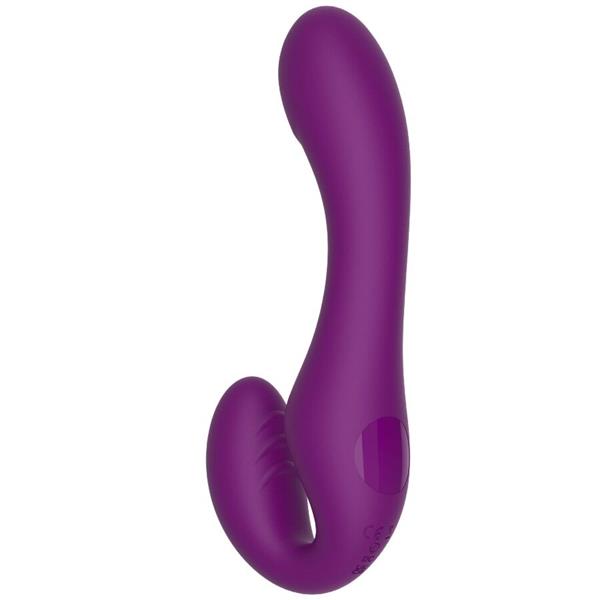 2 V 1 BREZPASOVNI STRAP-ON VIBRATOR Z DALJINSKIM UPRAVLJALNIKOM V PURPURNI BARVI