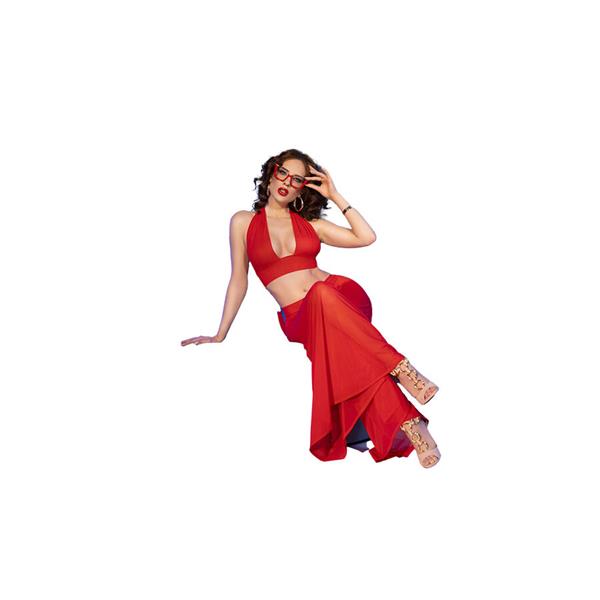 CR 4857 RED TOP AND PANTS SET SIZE S