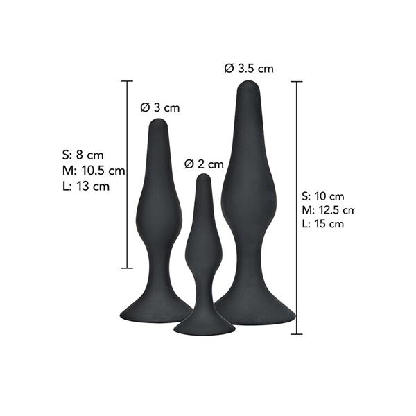 ANAL PLAY CURVY COMPANIONS ANAL PLUG 3 PIECES BLACK