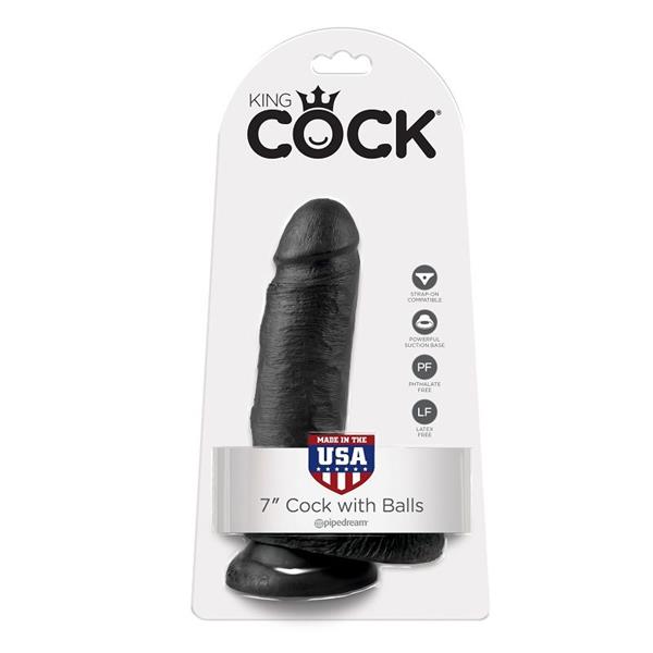 7 DILDO BLACK WITH BALLS 17.8 CM