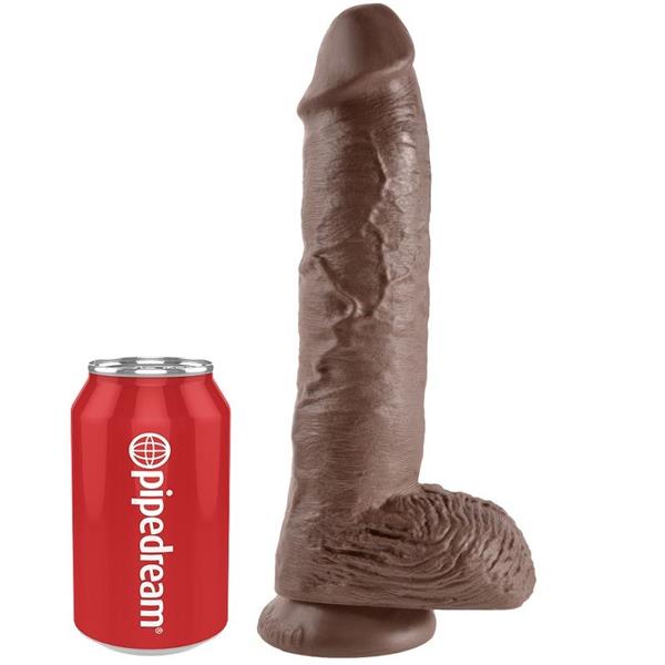 10 DILDO BROWN WITH BALLS 25.4 CM