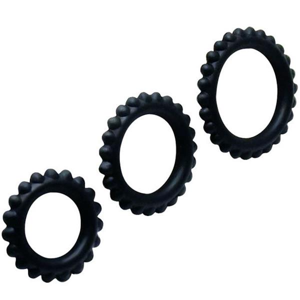 TITAN SET 3PCS COCK RING BLACK 2.8 + 2.4 + 1.9 CM